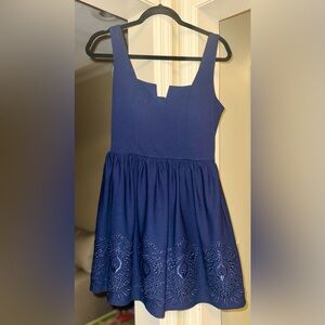 Deep Blue Embroidered Mini Dress With Built in Bra